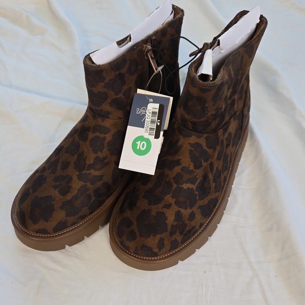 #49 Universal Thread Animal Suede Ankle Bootie Zip Brown Black Women's Size 10